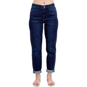 Women High Waist Boyfriend Jeans Stretchy Relaxed Fit Cuffed Uncuffed